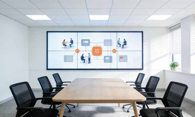 Clario Shield LED display installed in a corporate conference room