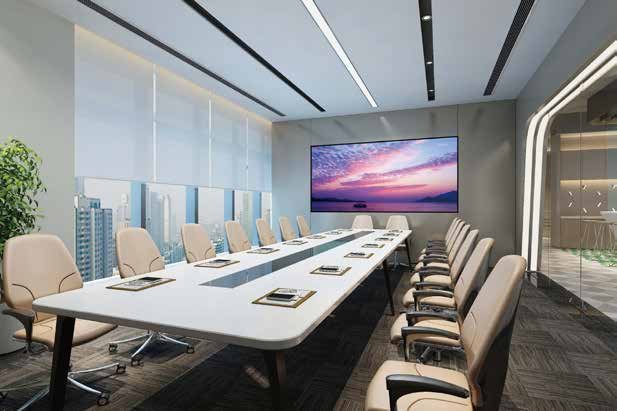 Clario Shield display at the head of a boardroom table