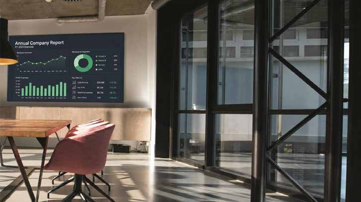 Clario Slim display showing a dashboard in a meeting space