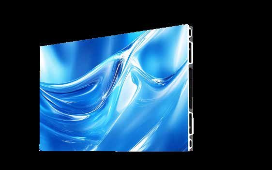 Clario Zen micro-pitch LED display showing blue abstract graphics