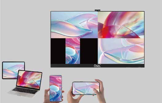 Laptop, tablet and phone mirroring content onto an Engage Board